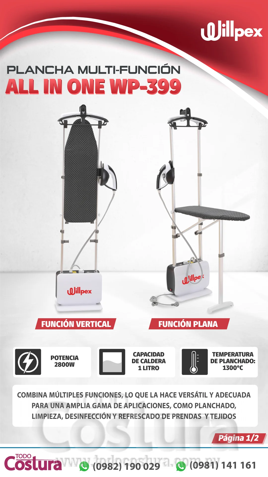 PLANCHA MULTI-FUNCION (VERTICAL Y PLANA) WILLPEX ALL IN ONE WP-399